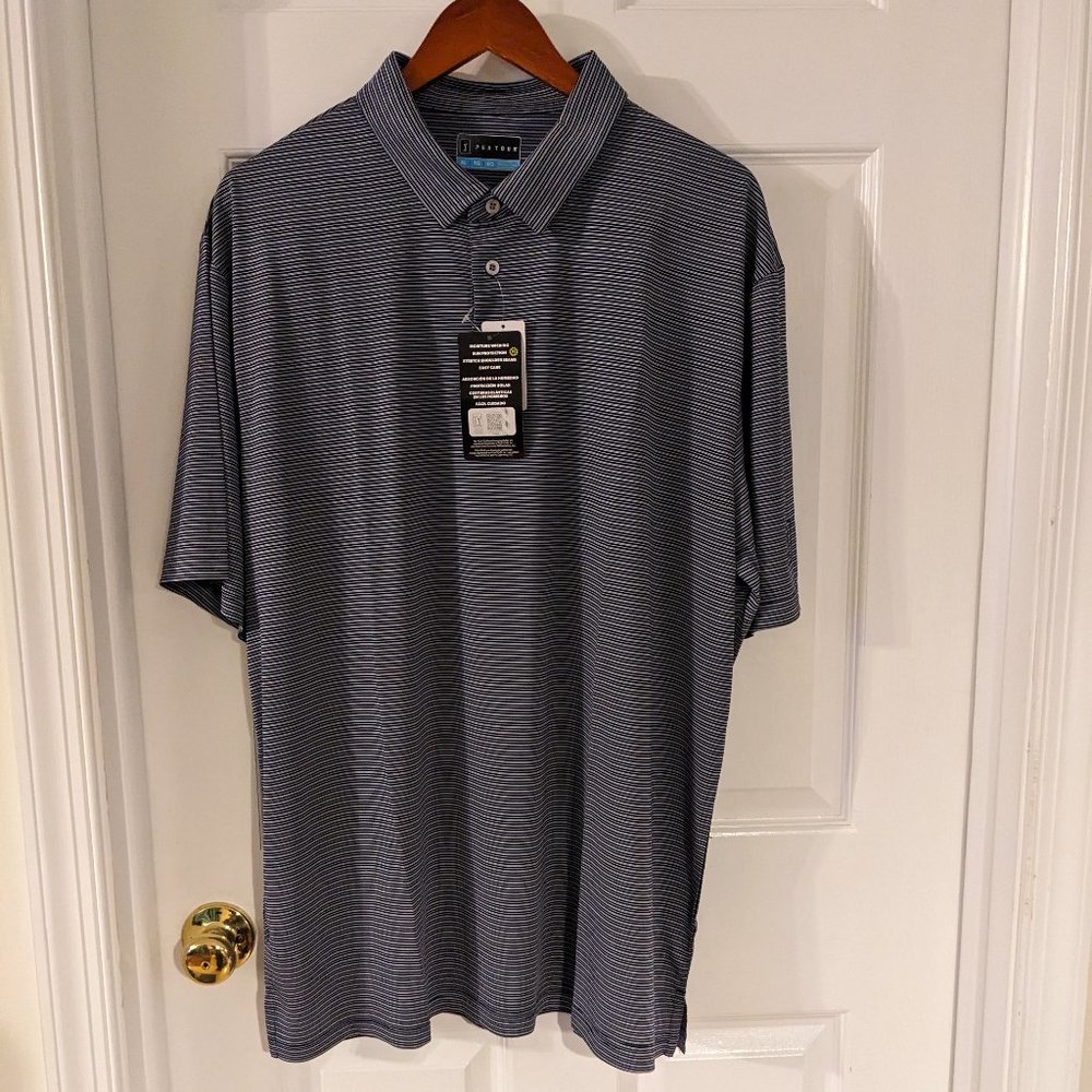 NWT PGA Tour Polo, Striped Peacoat, XL